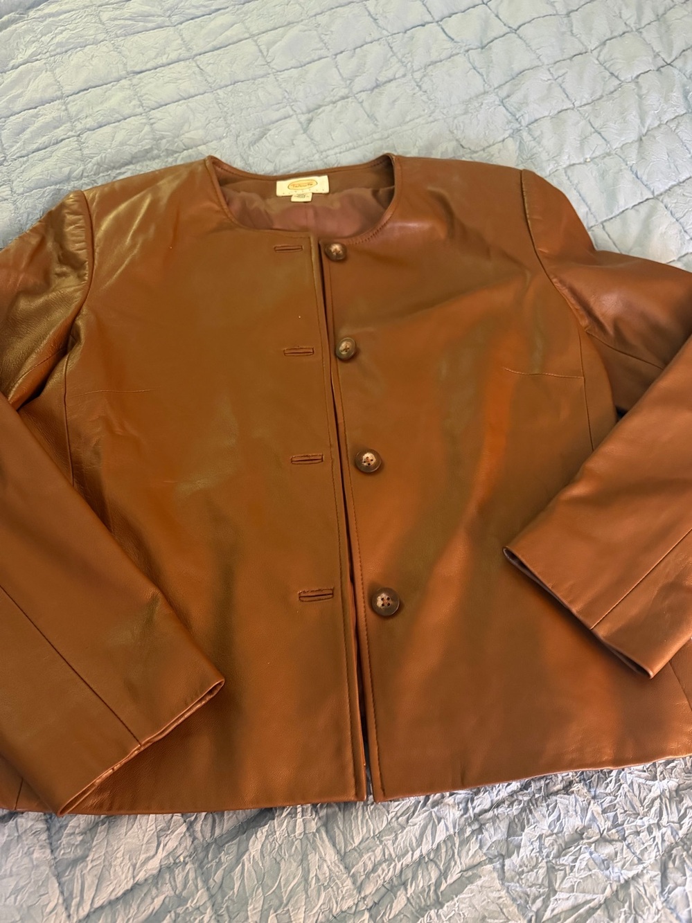 Talbots petite’s vintage brown leather blazer/coat women’s 10